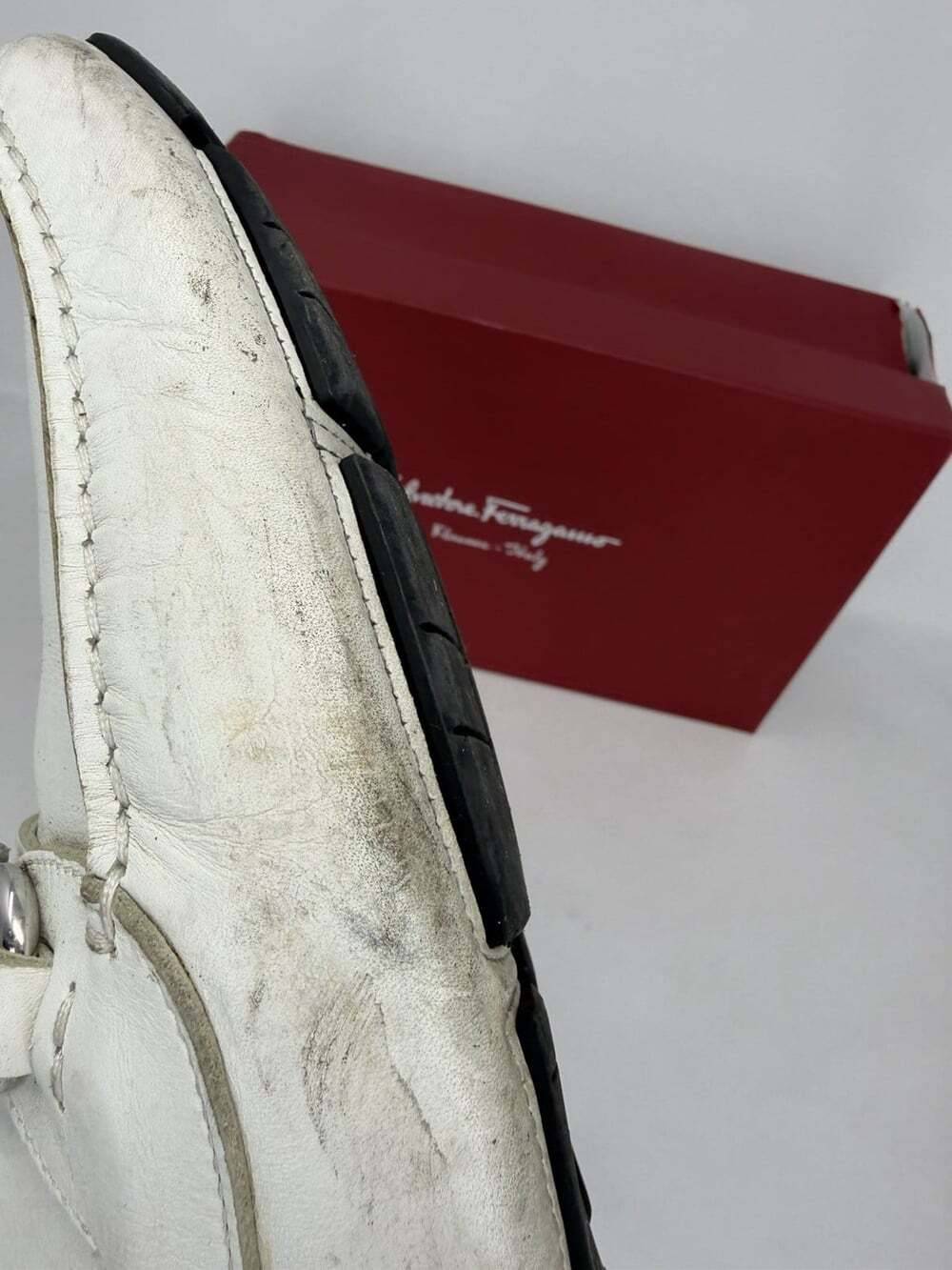 Salvatore Ferragamo Gancini Driving Loafers Men’s 9 D White Leather Made Italy - Picture 7 of 10